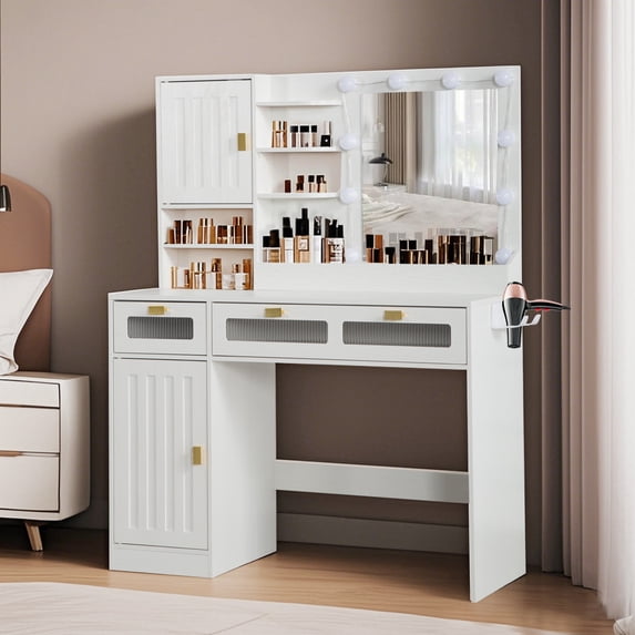 Makeup Vanity Desk with Lights Dressing Table with Mirror for Bedroom