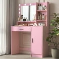 thumbnail image 1 of Makeup Vanity Desk with Mirror & Light,Large 3 Drawer Storage Dressing Table with 3 Color Lighting Modes for Bedroom,Pink, 1 of 7