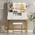thumbnail image 1 of Makeup Vanity Desk with Mirror&Lights,Vanity Desk with 4 Drawers, 6 Storage Shelves,Dressing Table with Charging Station for Girls Bedroom, 1 of 5