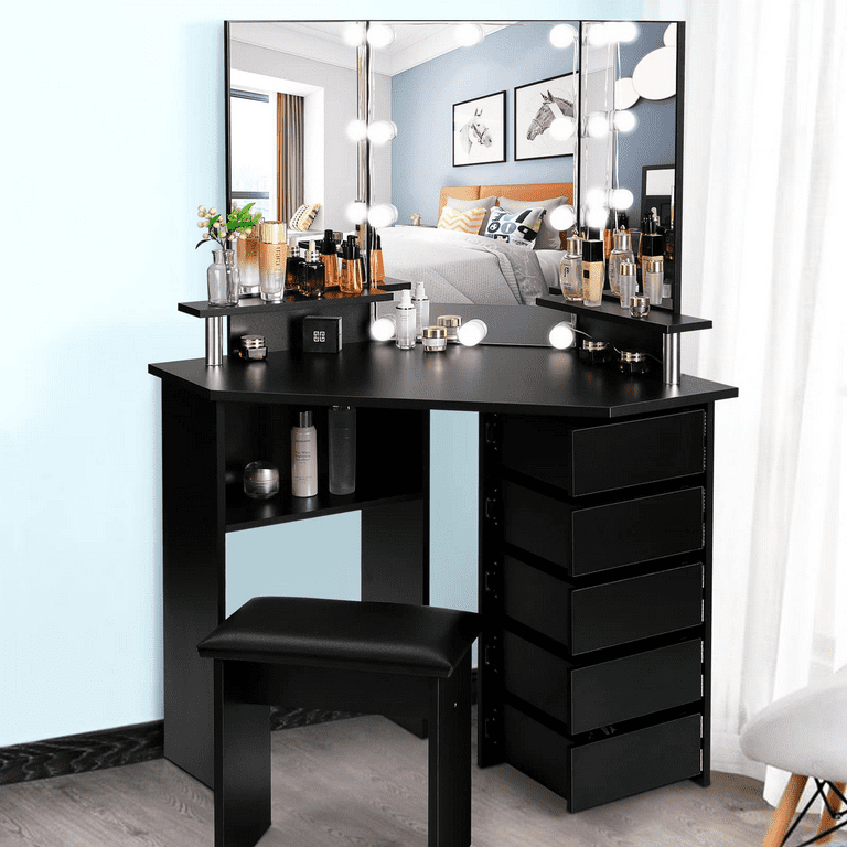 Black corner makeup vanity top