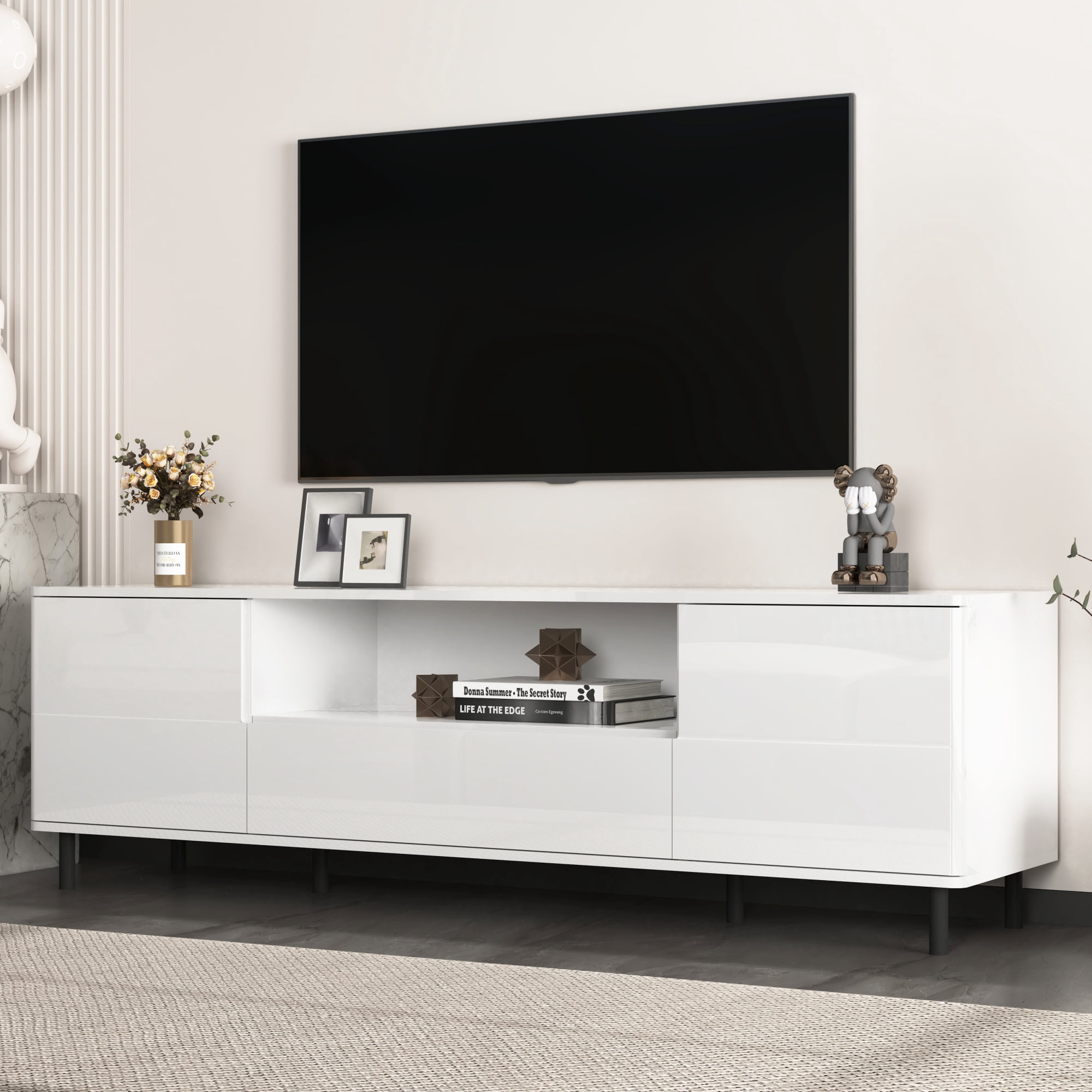 Modern TV Console Table, TV Stand, Entertainment Center with Storage Shelves,TV Cabinet for Living Room, Bedroom,63x15.74x19.68 inch