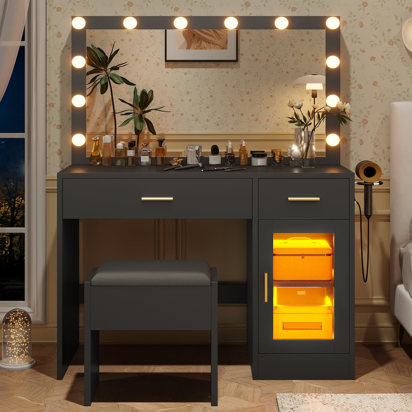 Makeup Vanity Desk with Mirror and Lights, Vanity Set Dressing Table
