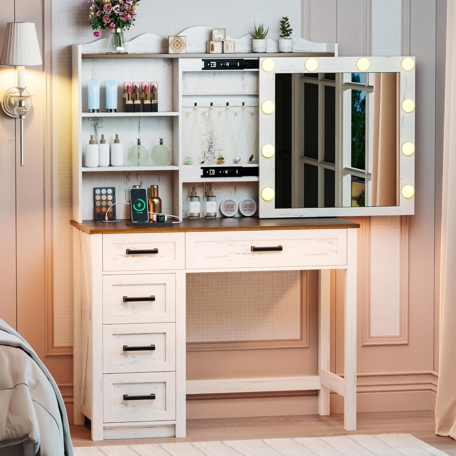 Makeup Vanity With Sliding Mirror