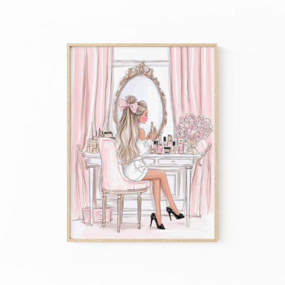 Makeup Vanity Illustration Wall Art Print, Unframed Paper Poster 8x10in