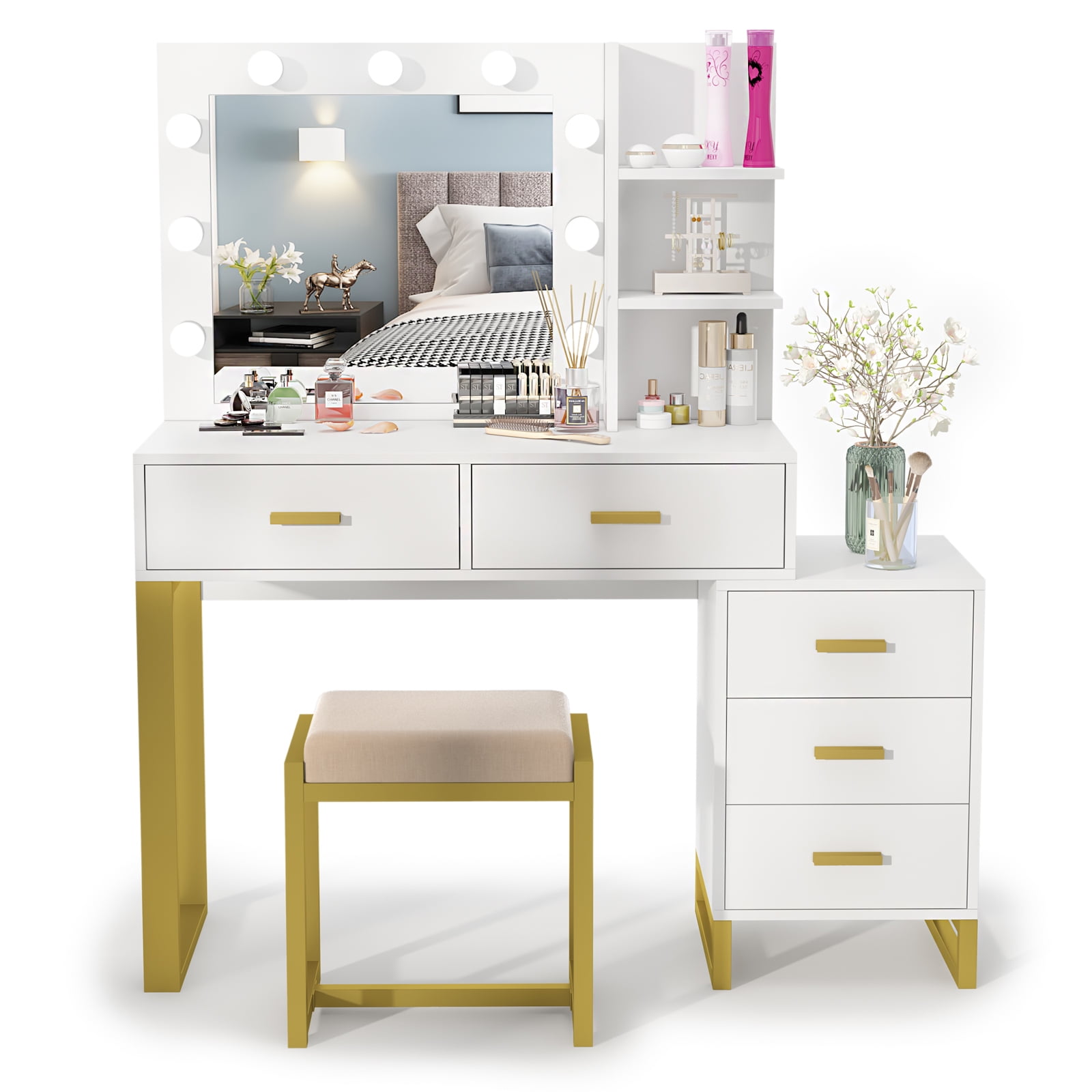 Makeup Vanity with Lights & Mirror, Large Vanity Desk Makeup Vanity