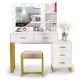 thumbnail image 1 of Makeup Vanity with Lights & Mirror, Large Vanity Desk Makeup Vanity Dressing Table with 9 LED Lights, 5 Drawers, Storage Shelves&Cushioned Stool for Bedroom by PAKASEPT, 1 of 10
