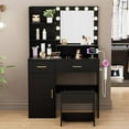 thumbnail image 1 of Makeup Vanity with Lights & Mirror, Vanity Desk with Power Outlet, White Vanity Set with 2 Drawers, Dressing Table with Adjustable 3 Lighting Color (Black, Left Door), 1 of 14