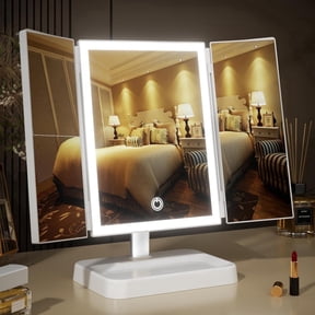 Yzhappy Makeup Vanity Mirror with Lights, 1X 2X 3X Magnification, Lighted , Touch Control, Trifold , Dual Power Supply, Portable LED Makeup Mirror, Women Gift (White)