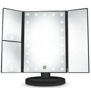 Makeup Vanity Mirror Magnifying with 21 LED Lights, Cosmetic Standing Table Mirror, 3X/2X Magnified Travel Foldaway Mirror, 180 Degree Rotation Black