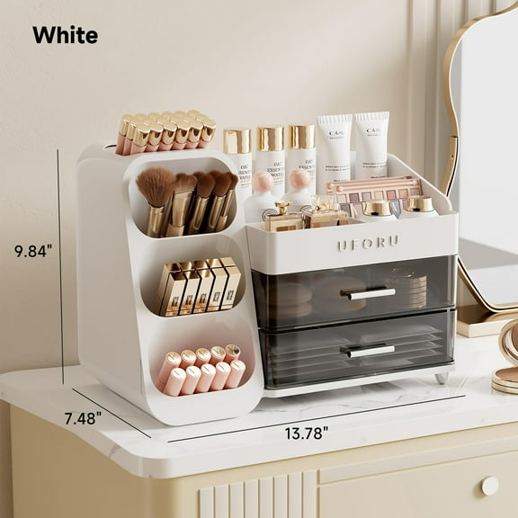Makeup Vanity Organizer with Drawers, Compact Storage Cabinet for Bathroom and Dressing Table Use.