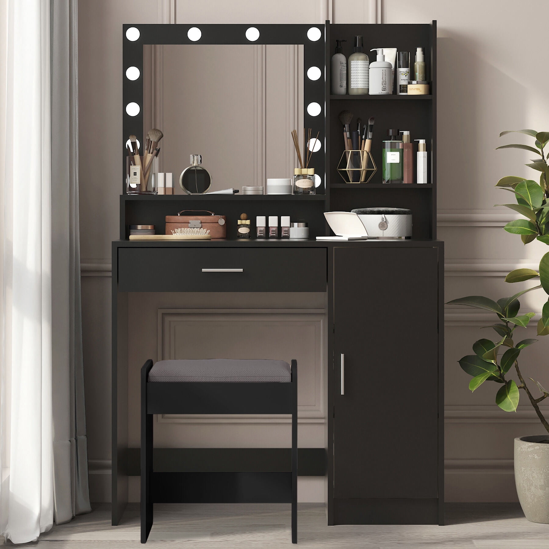 Makeup Vanity Set Vanity Desk with Mirror & Light, Large Drawer Three