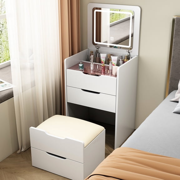 Makeup Vanity Set with Cushioned Stool / Comfortable for Makeup Time