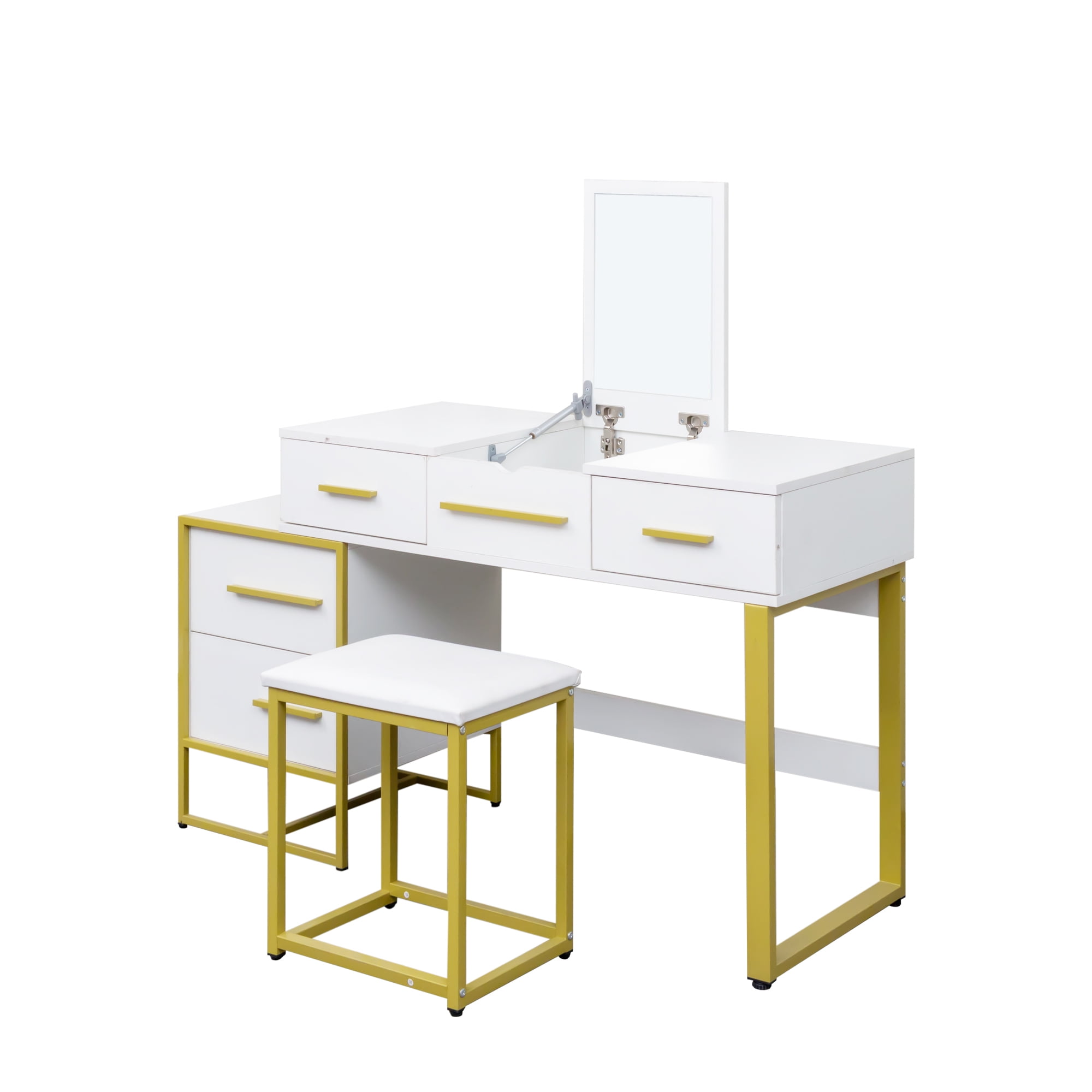 Makeup Vanity Set with Mirror , Dresser Table with Nightstand , with 4 Drawers