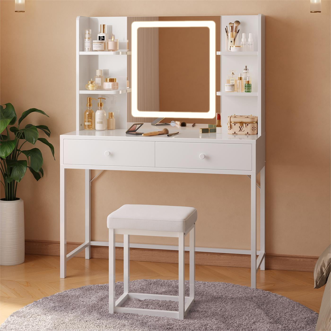 Makeup Vanity Sets with Rectangle Lighted Mirror, Bedroom Makeup