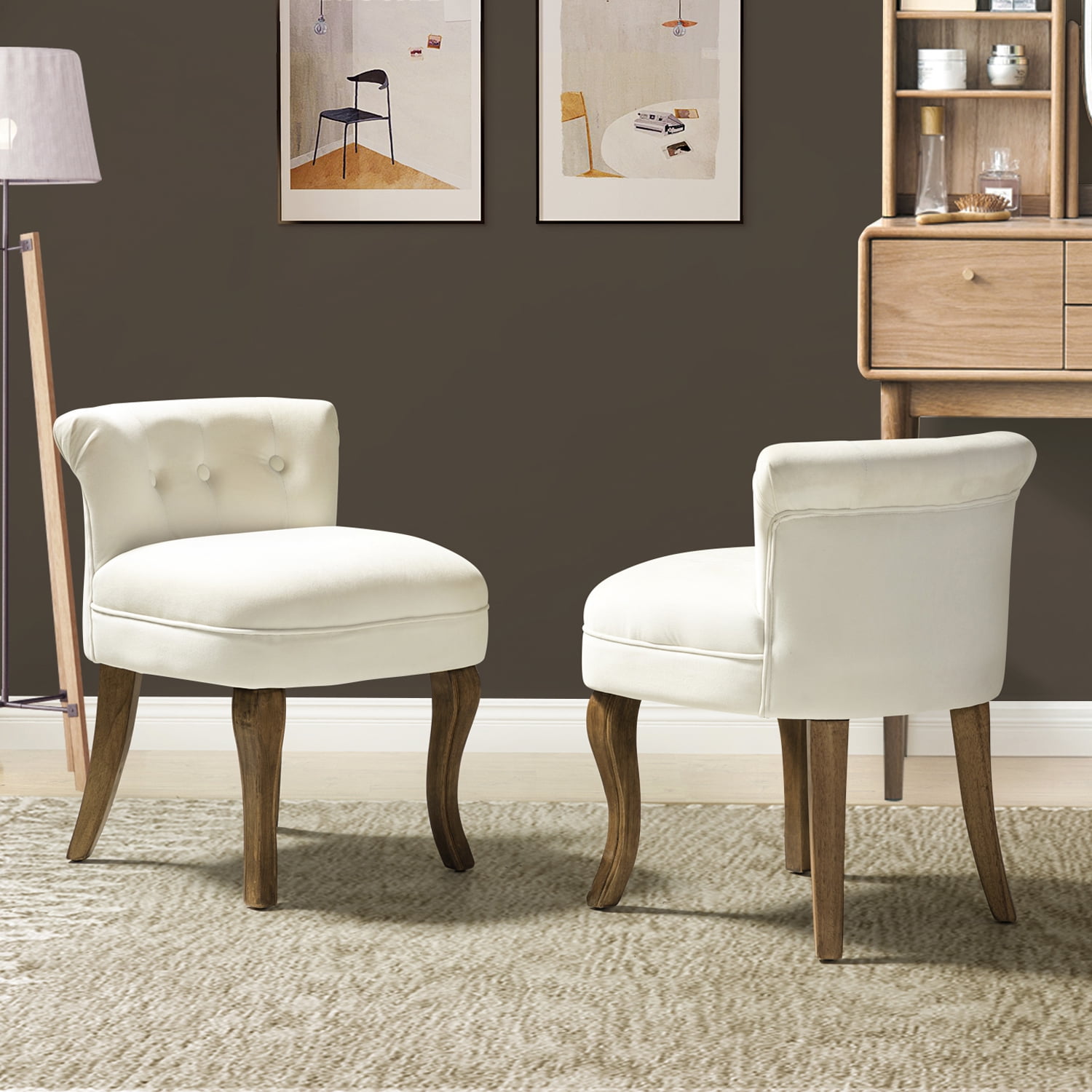 Makeup Vanity Stool Dressing Table Accent Chair Set of 2 Velvet Tufted