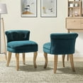 thumbnail image 1 of Makeup Vanity Stool Dressing Table Accent Chair Set of 2 Velvet Tufted Upholstered Cushioned Wood Leg Home Bedroom Living Room Teal, 1 of 8
