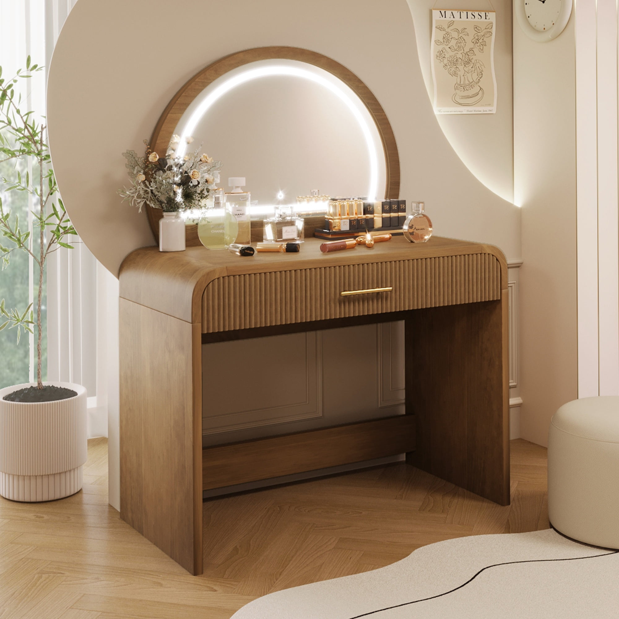 Makeup Vanity Table 39 Inch, Dressing Table with LED Touch Screen Mirror and Drawer, Modern Vanity Desk for Bedroom and Dressing Room, Espresso
