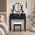 thumbnail image 1 of Makeup Vanity Table Set with 360° Rotatable Oval Mirror, 5 Drawers, Dressing Table with Padded Stool for Bedroom,Black, 1 of 10
