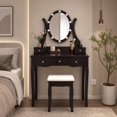 thumbnail image 1 of Makeup Vanity Table Set with 360° Rotatable Oval Mirror, 5 Drawers, Dressing Table with Padded Stool for Bedroom,Coffee, 1 of 9