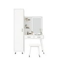 thumbnail image 1 of Makeup Vanity Table and Slim Armoire Wardrobe Set, Dressing Table with LED Mirror and Power Outlets and 2 Drawers, Tall Bedroom Closet with Hanging Rod, White, 1 of 4