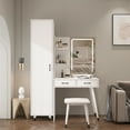 thumbnail image 1 of Makeup Vanity Table and Slim Armoire Wardrobe Set, Dressing Table with LED Mirror and Power Outlets and 2 Drawers, Tall Bedroom Closet with Hanging Rod, White, 1 of 16