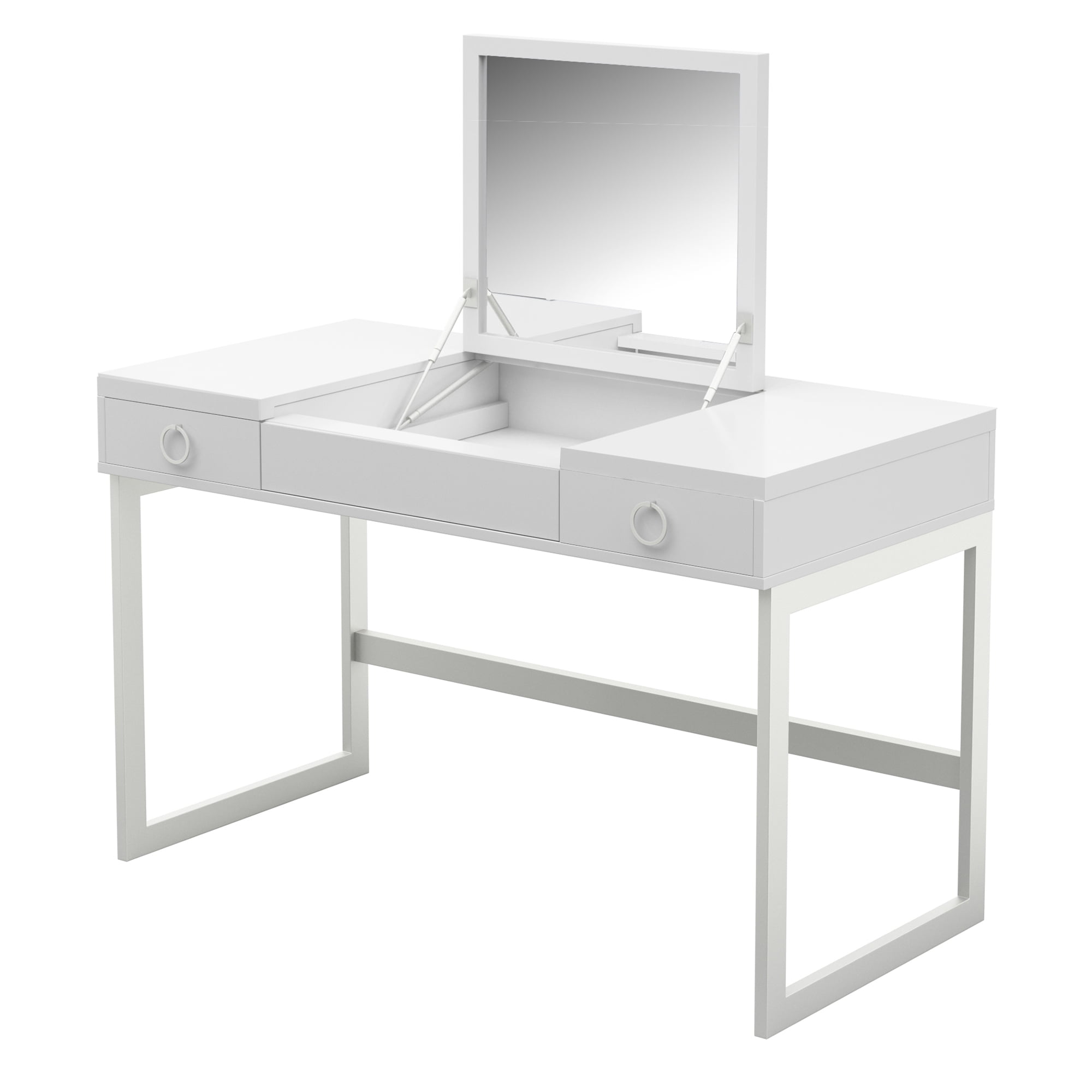 Makeup Vanity with Hideaway Mirror and Drawers in White