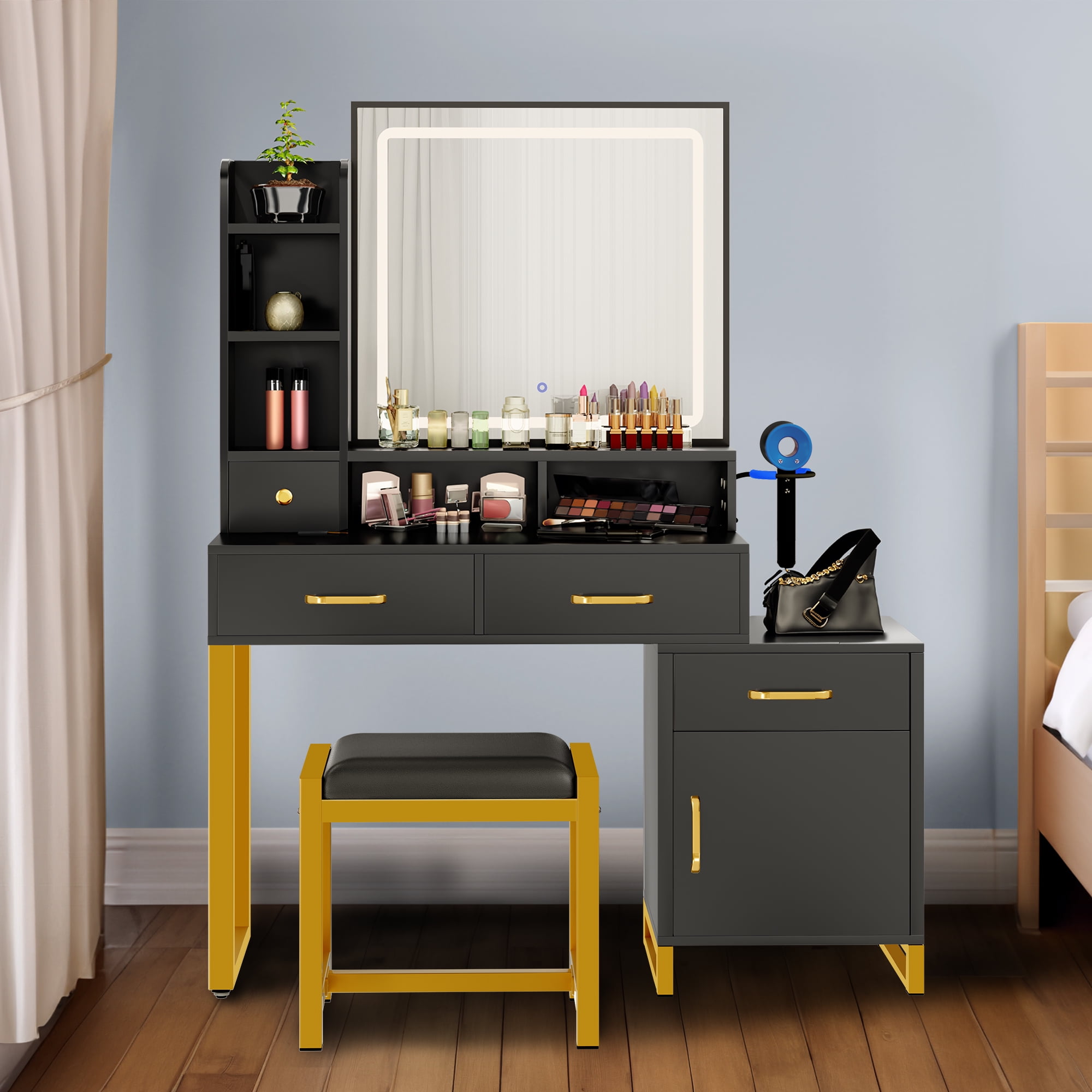 Makeup Vanity with Mirror, Lights and Drawers, Vanity Table Set with