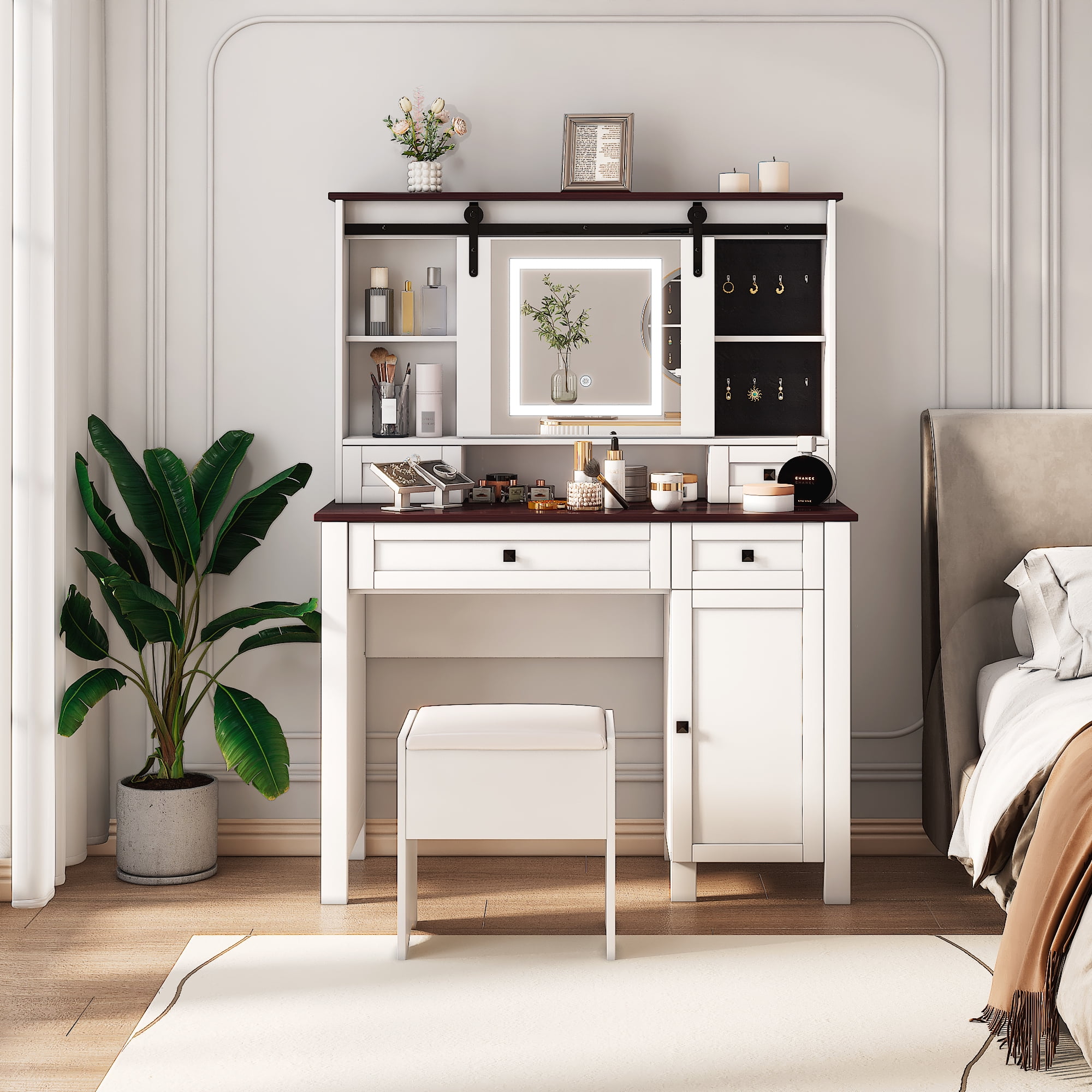 Makeup Vanity with Mirror and Lights,41.73" Wide Vanity Desk ,Vanity Table with 4 Drawers