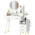 thumbnail image 1 of Makeup Vanity with Round Mirror and Lights,Vanity Desk with and Charging Station and Touch Screen Mirror,Vanity Table with Drawers and Shelves,White, 1 of 8