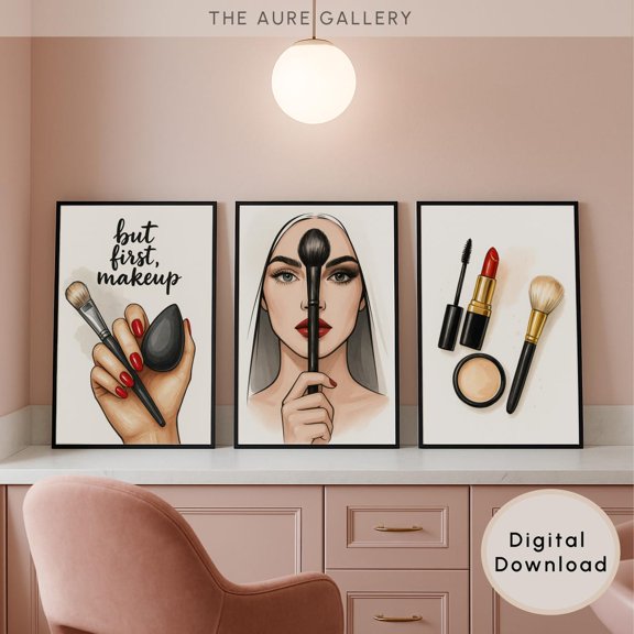 Makeup Wall Art Beauty Salon Decor Makeup Artist Bundle Vanity Room Glam Set 3 Unframed Paper Print 8x12