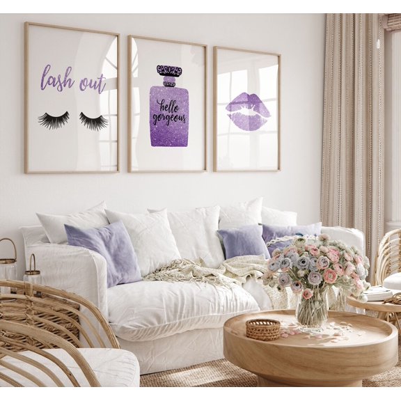 Makeup Wall Art Prints, Hello Gorgeous, Purple Lash Out, Lashes, Fashion, Lips, Bedroom And Gallery Wall Decor