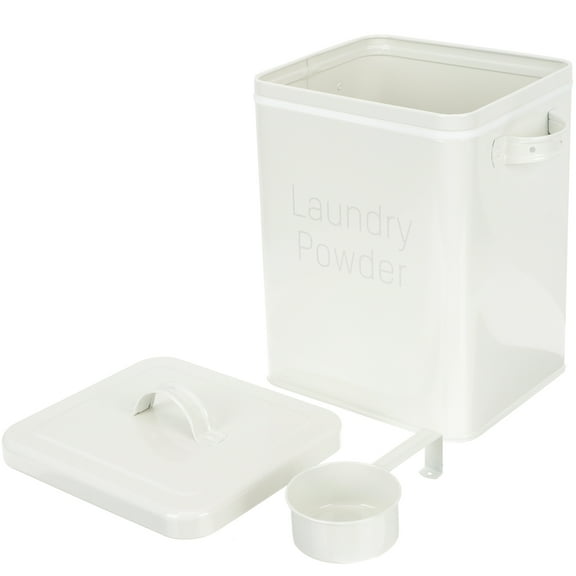 OUNONA White Iron Laundry Detergent Container with Scoop for Home Storage and Organization 10.5L
