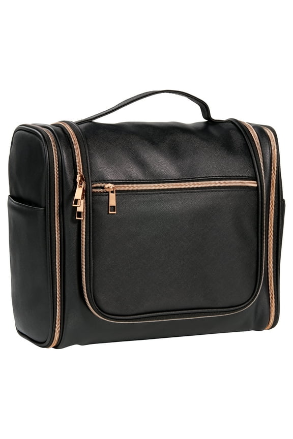 Makeup and Cosmetic Carry All Travel Toiletry Bag with Hanging Hook for Adult , Black ,14" x 5.5" x 10.5", 1 Count