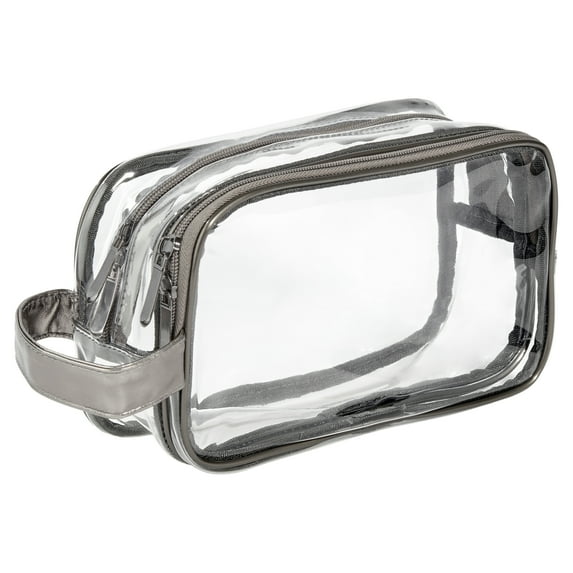 Makeup and Cosmetic Double Layer Clear PVC Zipper Bag, 9.4" x 5.3" x 3.9"