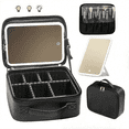 thumbnail image 1 of Yzhappy Travel Makeup Bag With LED Mirror, Cosmetic Train Case with Light up Mirror, Portable Makeup Artist Organizer Bag with Adjustable Dividers, Makeup Brush Holder Storage, Black, 1 of 6