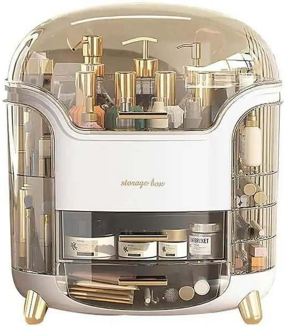 Large White and Clear Plastic Makeup Organizer with Drawers