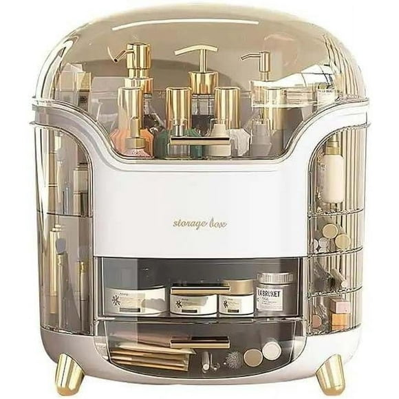 Makeup bag Storage Box, Countertop Portable Vanity Cosmetics MAKE UP bathroom organizers and Storage, Cosmetics Organizer Box for Countertop & Drawers, Skincare Organizers Box by KME (White 360)