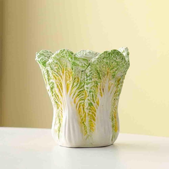 Makeup brush storage container, high-end ceramic cabbage pen holder decoration, cosmetics lipstick desktop storage box
