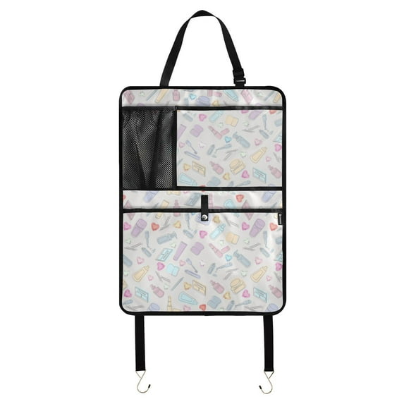 Makeup pattern girly cute hearts 149 Pack Kick Mat Backseat Protector,Car Seat Back Protectors with Pocket Storage Organizer for Car, SUV, Minivan or Truck Seats