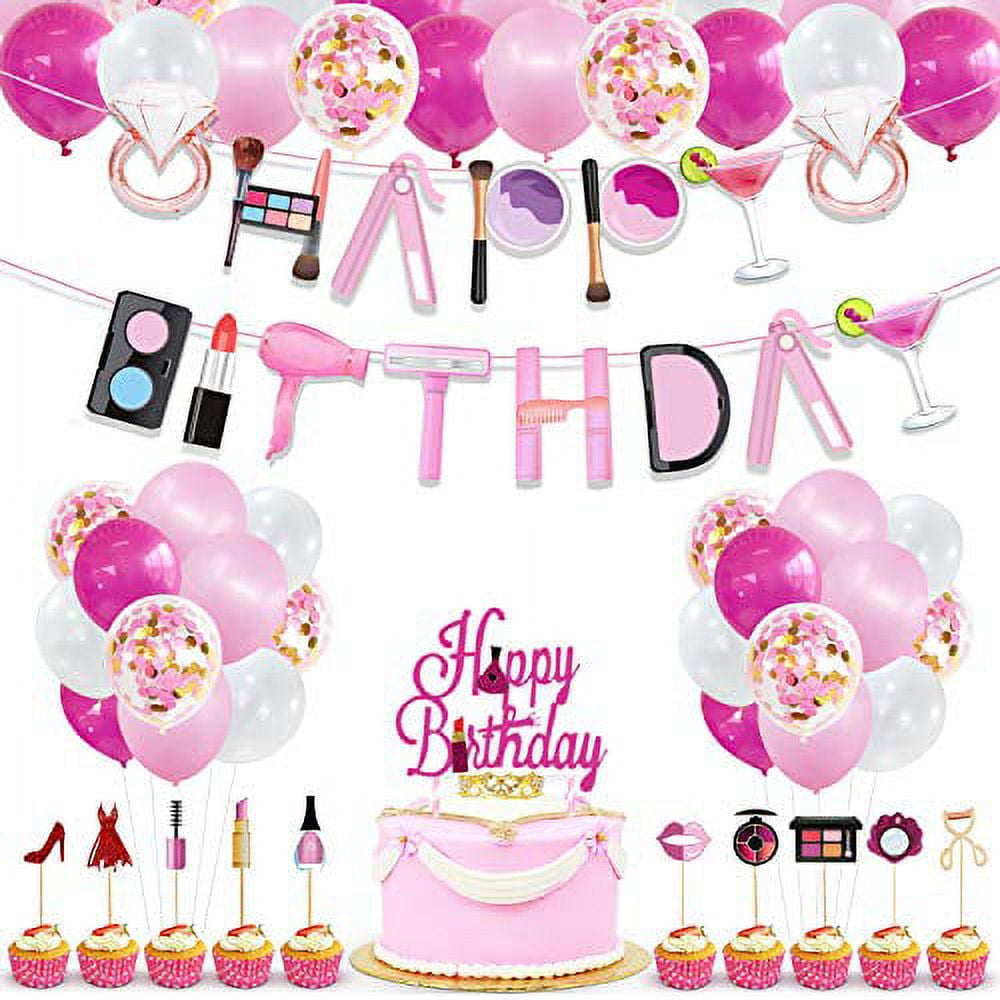 Makeups Spa Birthday Party Decorations Kit Princess Birthday Party Supplies  For Girls Women Include Banners Balloon Cake Top Cake Decoration Card 45Pce  By Heidaman 