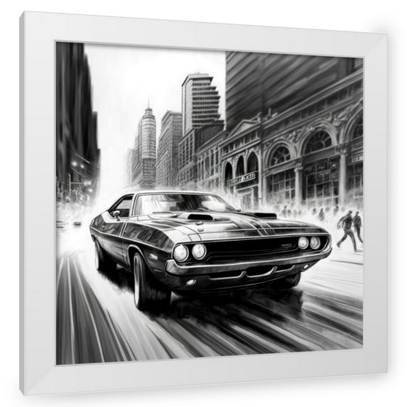 Maki 12x12 White Modern Wood Framed Wall Art Titled - Classic Dodge Charger I