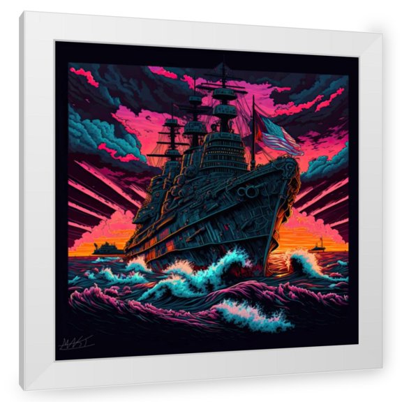 Maki 12x12 White Modern Wood Framed Wall Art Titled - Uss Texas Ii