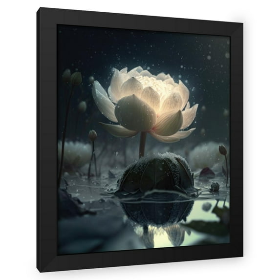 Maki 12x14 Black Modern Wood Framed Wall Art Titled - Bloom Of The Lotus I