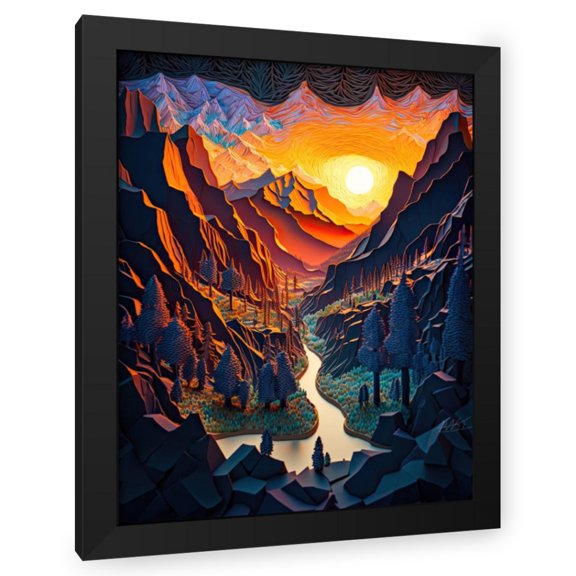 Maki 12x14 Black Modern Wood Framed Wall Art Titled - Surreal Sunset I