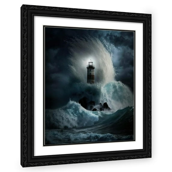Maki 12x14 Black Ornate Wood Framed With Double Matting Wall Art Titled - Crash Against The Light Iv
