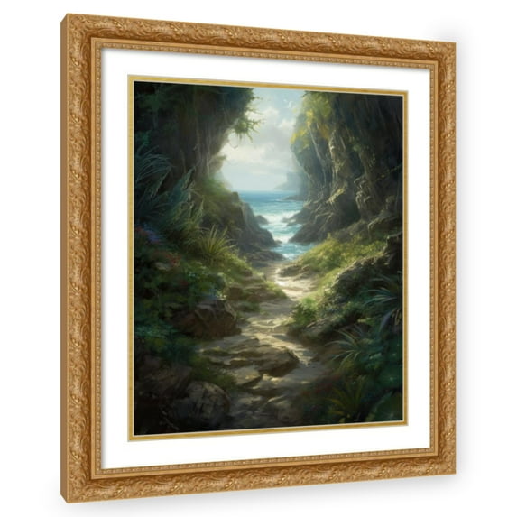 Maki 12x14 Gold Ornate Wood Framed With Double Matting Wall Art Titled - Open The Cove Iv
