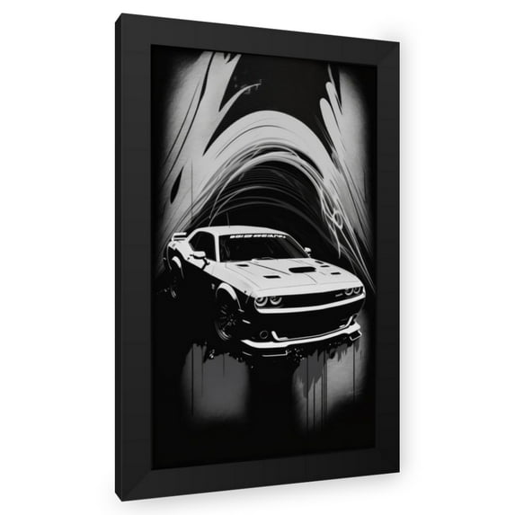 Maki 12x18 Black Modern Wood Framed Wall Art Titled - Dodge Challenger Greyscale Poster I