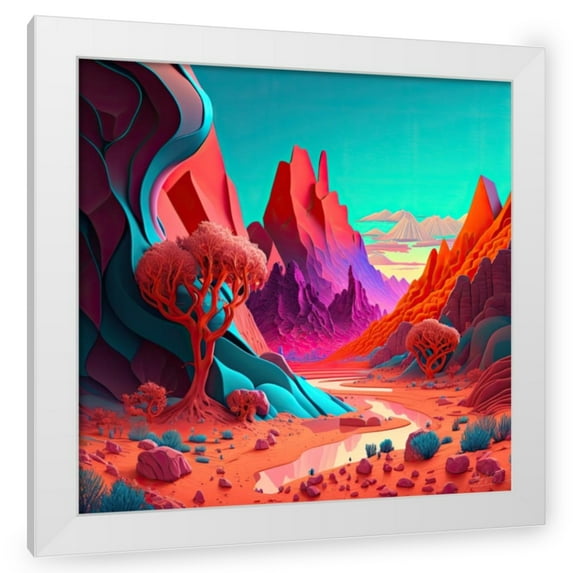 Maki 15x15 White Modern Wood Framed Wall Art Titled - Surreal Mountains I