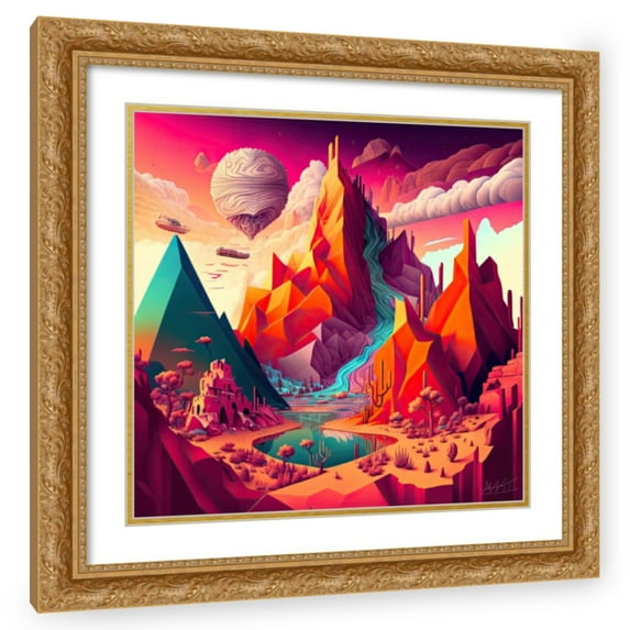 Maki 26x26 Gold Ornate Wood Framed With Double Matting Wall Art Titled - Surreal Mountains Ii
