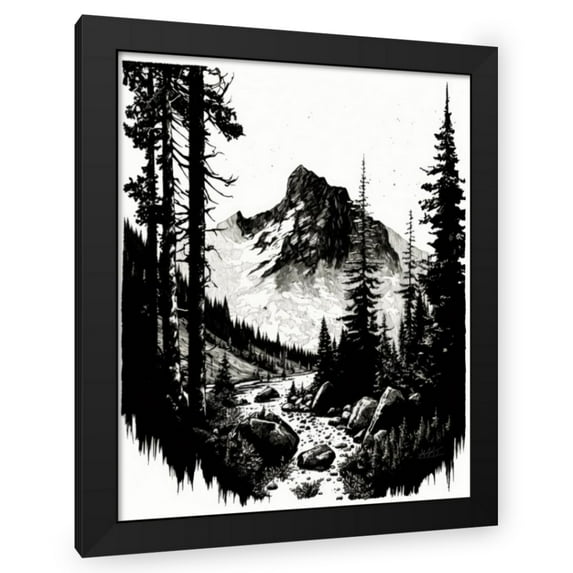 Maki 26x31 Black Modern Wood Framed Wall Art Titled - Ink Landscape I